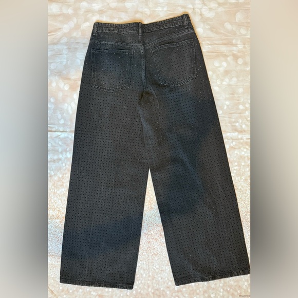 NEW NO TAG ZARA SUPER WIDE LEG RHINESTONE JEANS - Picture 4 of 6